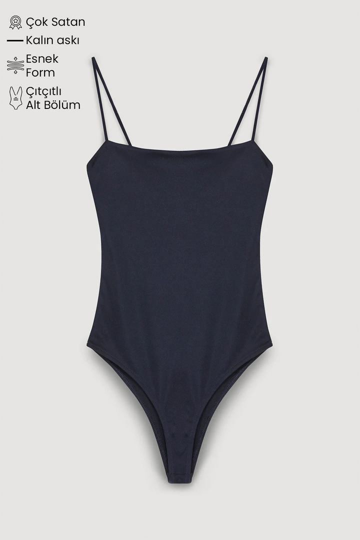 Askılı Bodysuit Lacivert