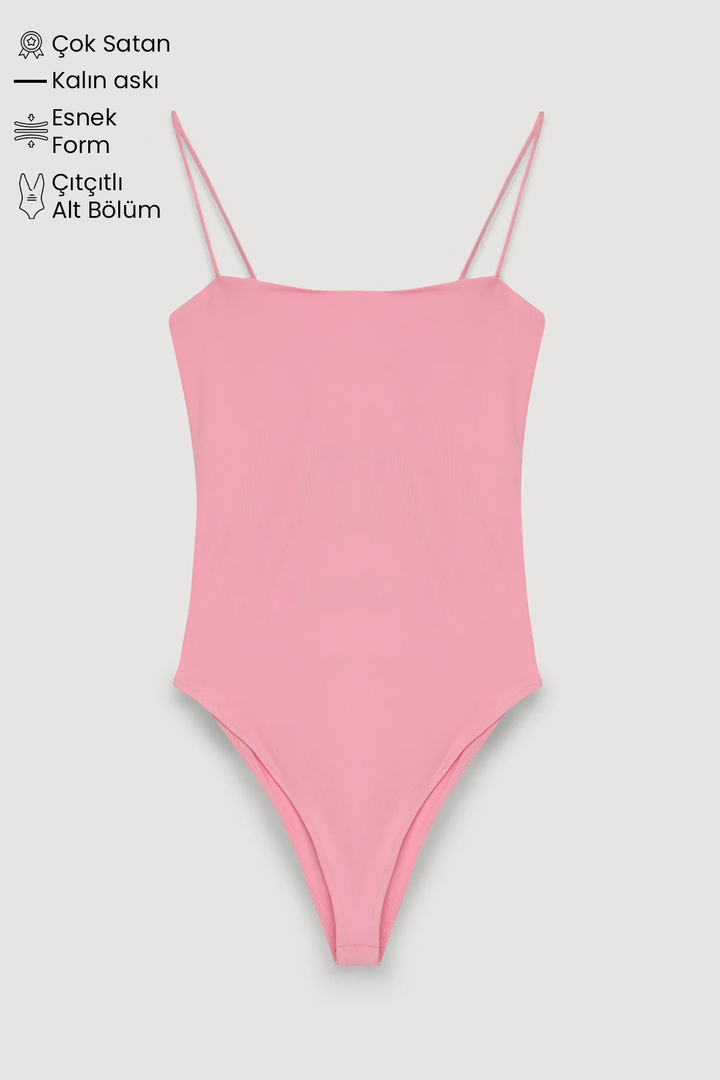 Askılı Bodysuit Pembe