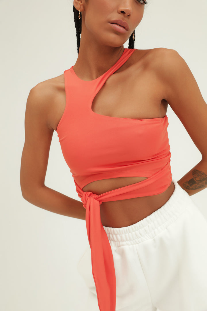 Decollete Detailed Tie Blouse Orange