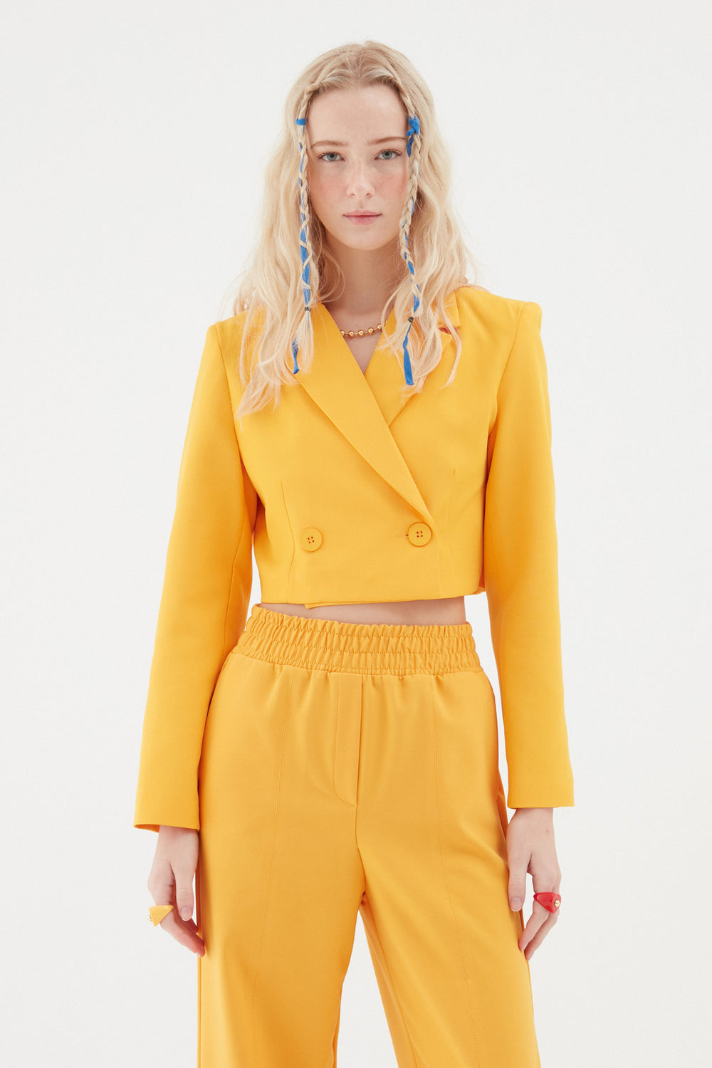 Double Breasted Crop Blazer Jacket Orange