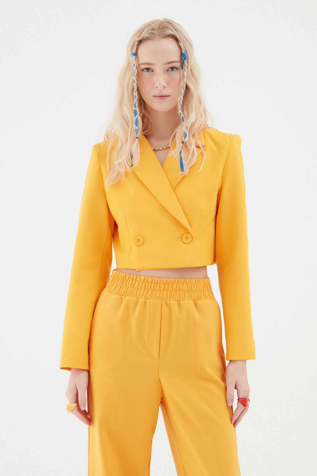 Double Breasted Crop Blazer Jacket Orange