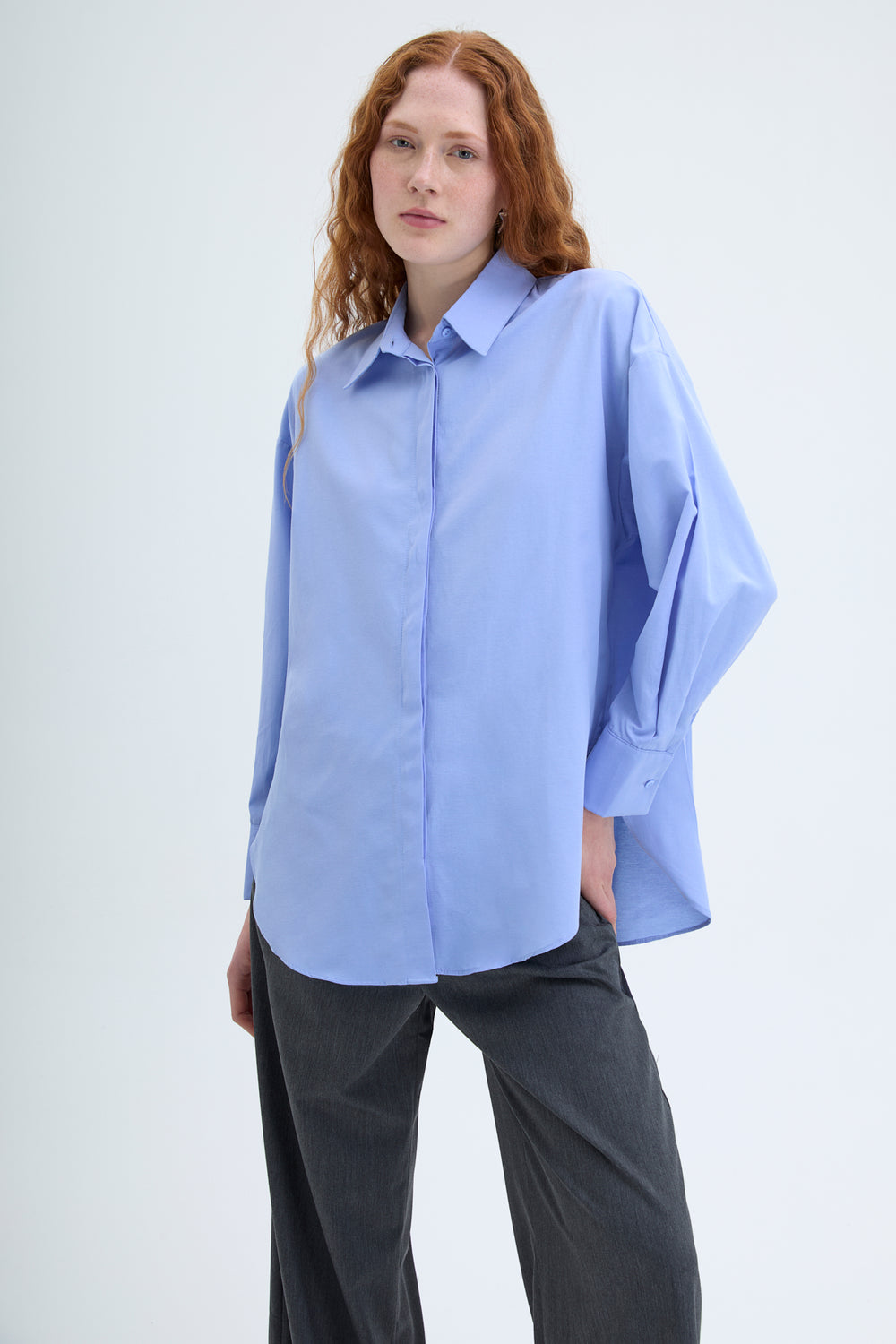 Oversize Basic Gömlek Koyu Mavi