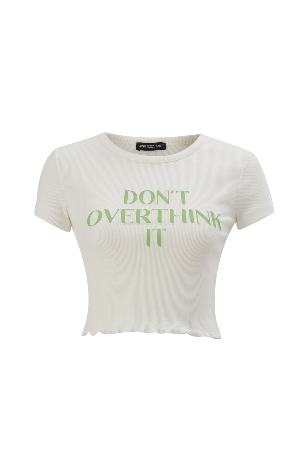 Text Printed Crop T-Shirt Ecru