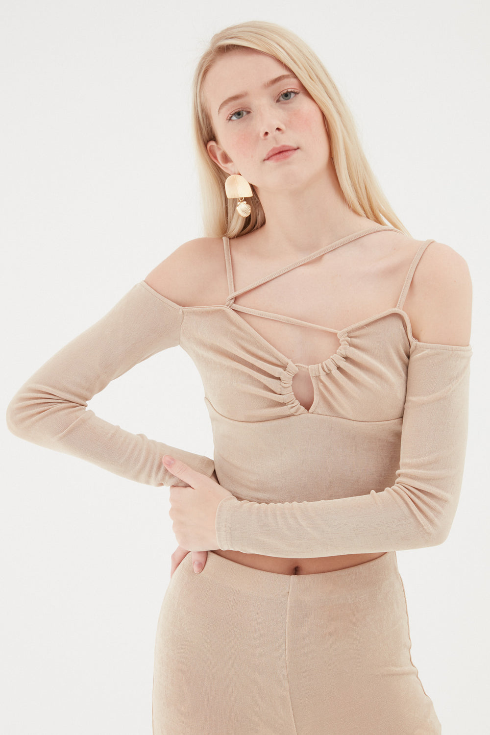 Cross Straps Off Shoulder Crop Blouse Stone