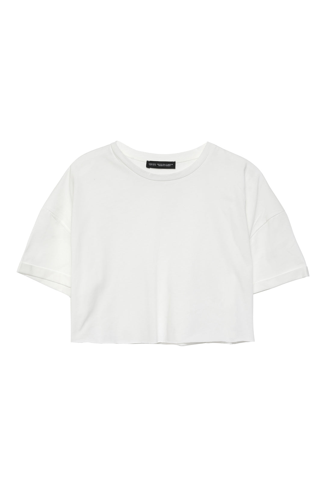 Crop Basic Tişört Ekru
