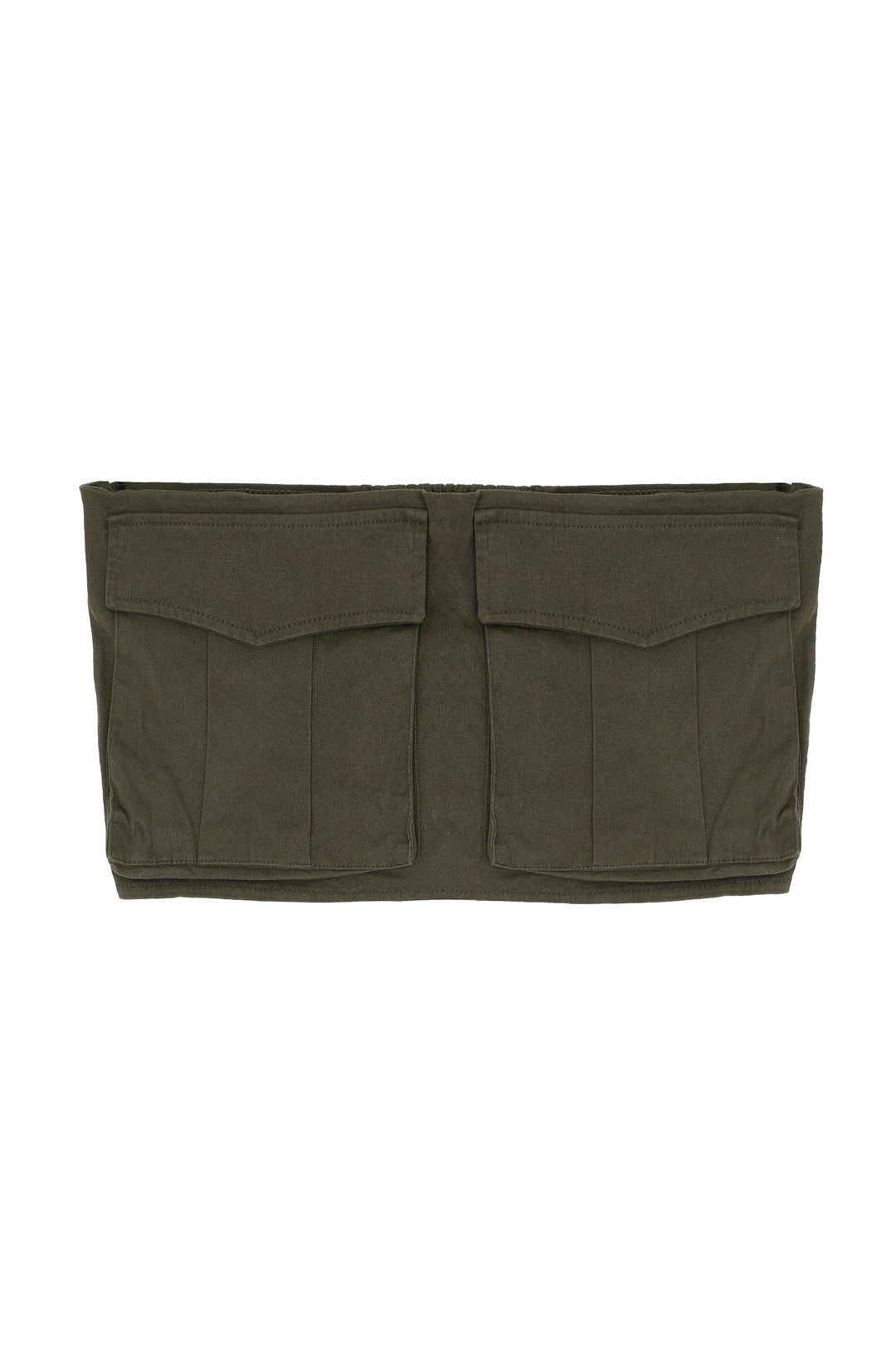 Pocket Detailed Strapless Blouse Khaki