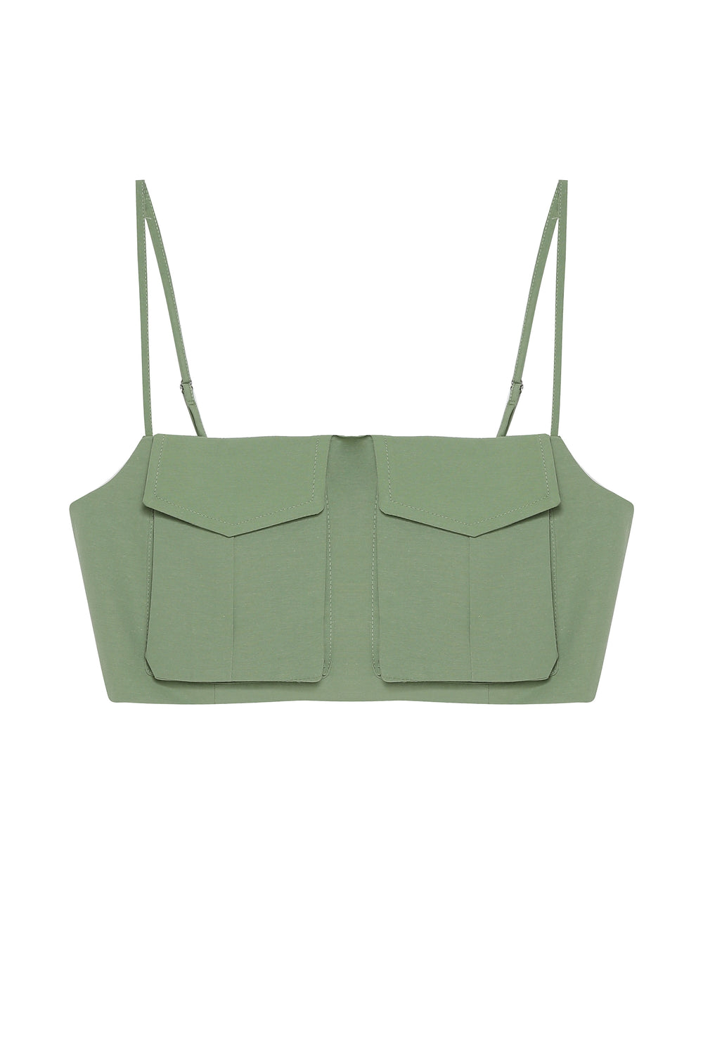 Körük Cepli Askılı Crop Bluz Haki