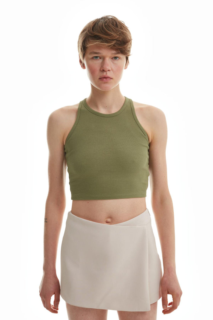 Halter Neck Crop Blouse Khaki