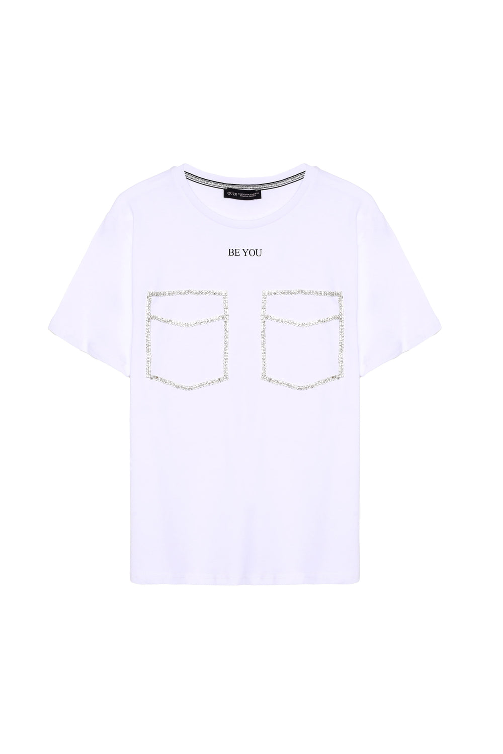 Taş Baskılı Kısa Kol Tişört Beyaz