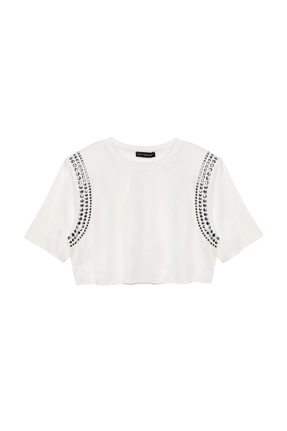 Trok Aksesuarlı Vatkalı Crop Tişört Ekru