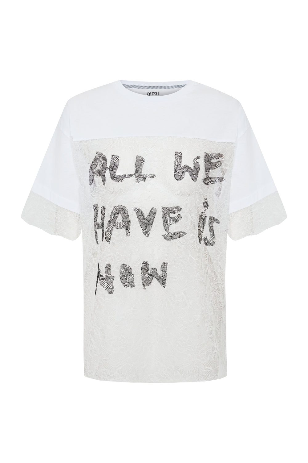 Transparan Dantel Detaylı Tişört Ekru