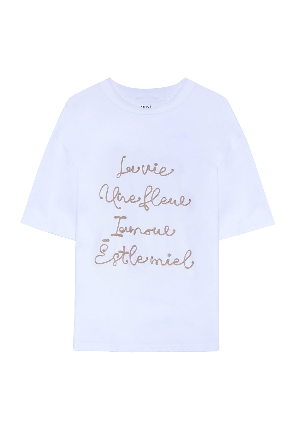 Yazı Nakış Detaylı Kısa Kol Tişört Beyaz