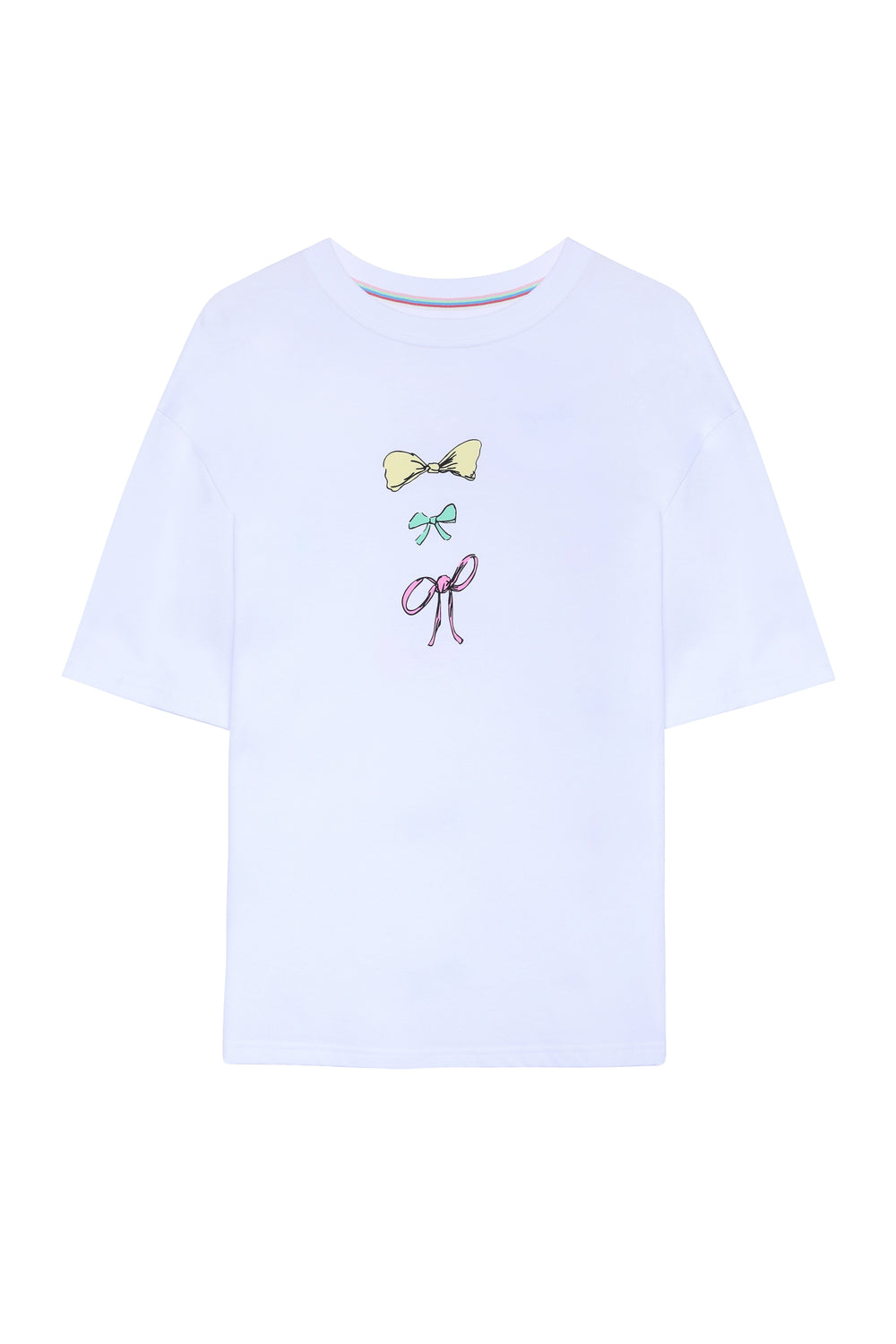 Sırtı Fiyonk Baskılı Tişört Beyaz