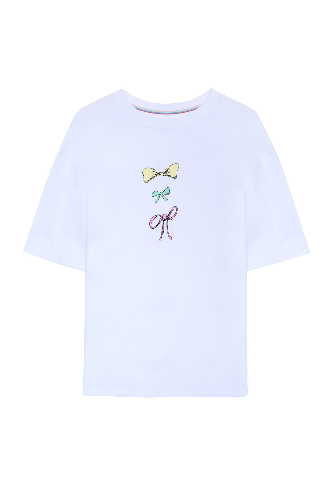 Sırtı Fiyonk Baskılı Tişört Beyaz