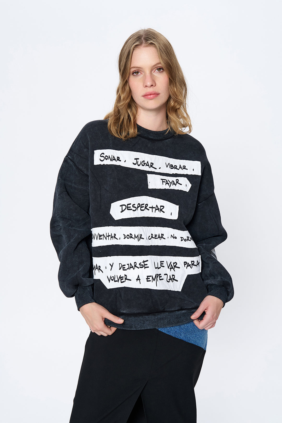 Eskitme Detaylı Patchli Sweatshirt Antrasit