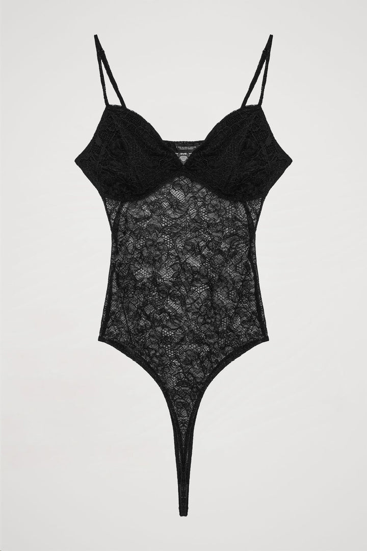 Dantelli Transparan Bodysuit Siyah