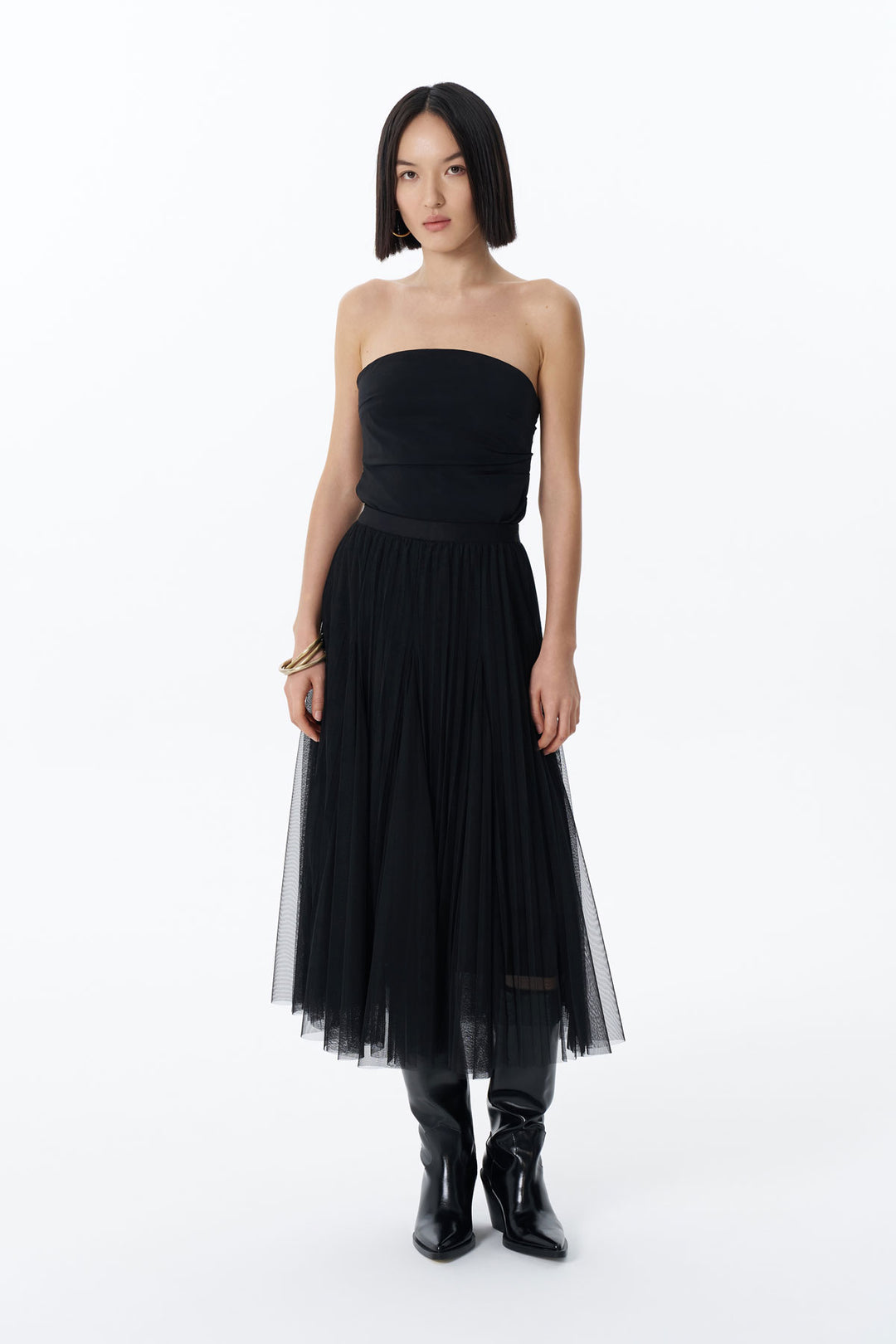 Straplez Asimetrik Bluz Siyah