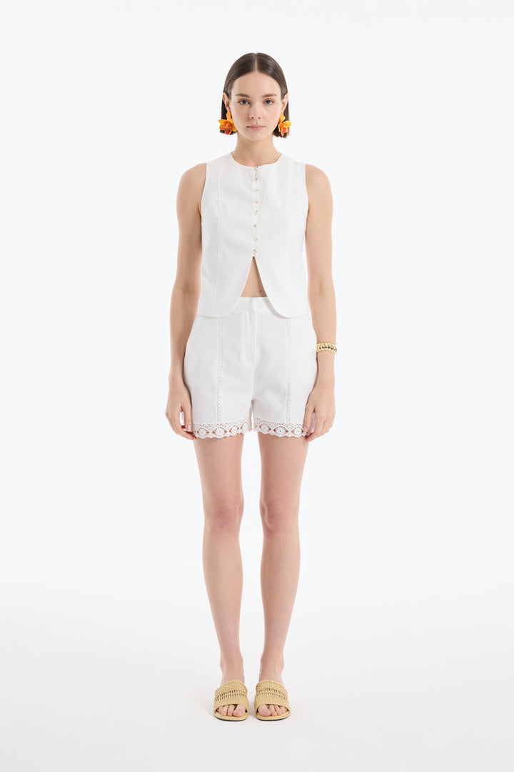 Sırtı İp Bağlamalı Düğmeli Bluz Ekru