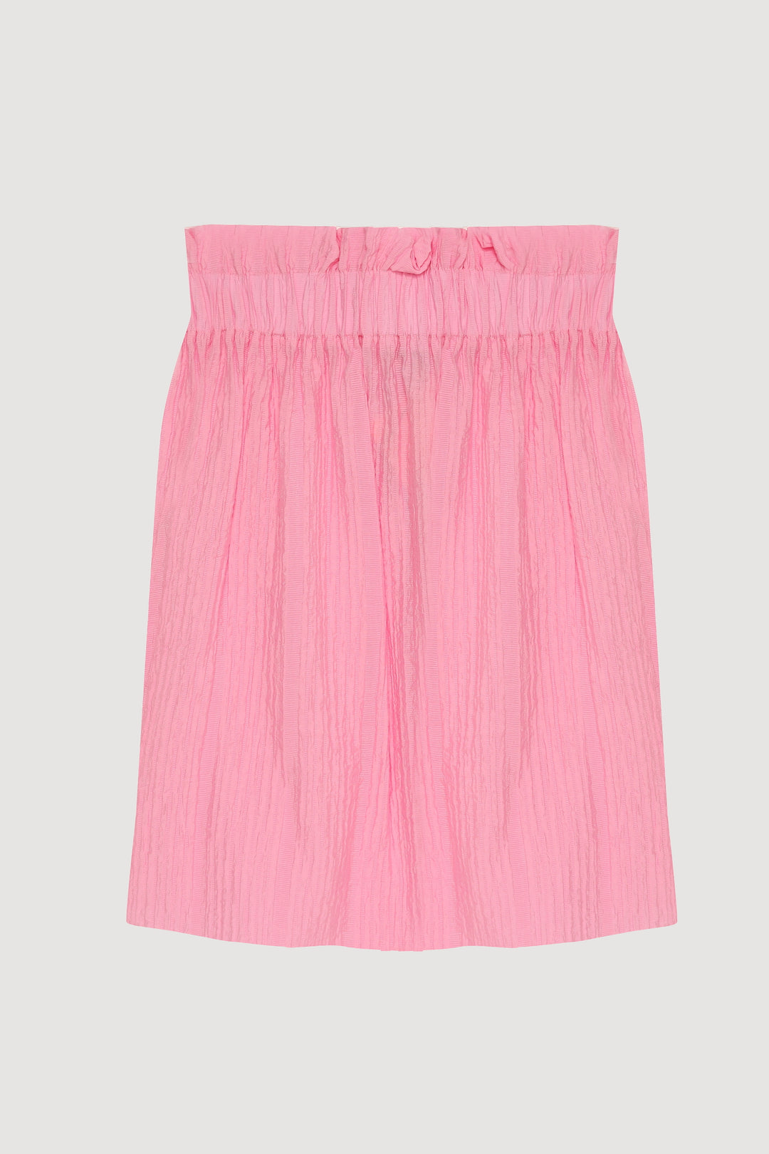 Gofre Kumaş Fırfırlı Straplez Bluz Pembe