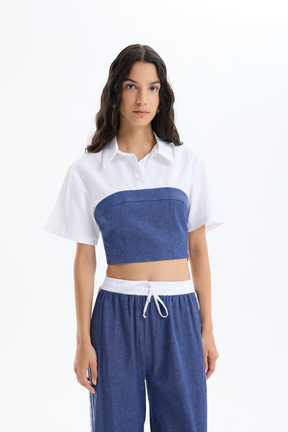 Gömlek Matchli Kot Görünümlü Bluz İndigo