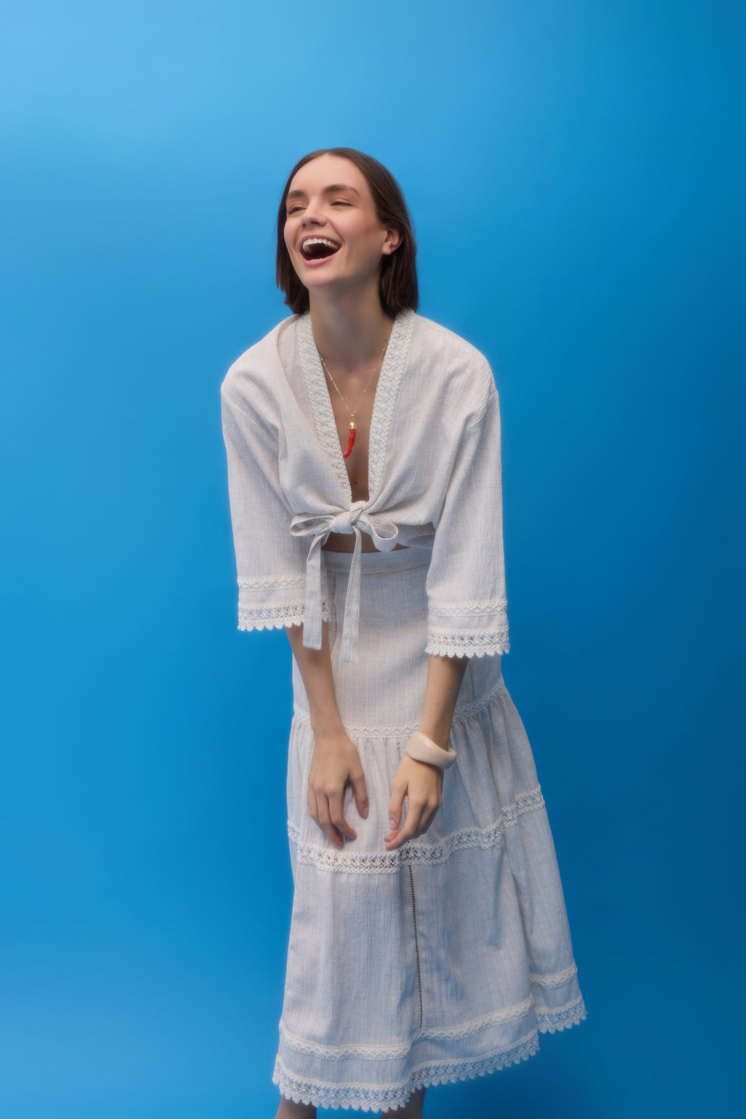 Şerit Dantelli Bağlamalı Kimono Naturel
