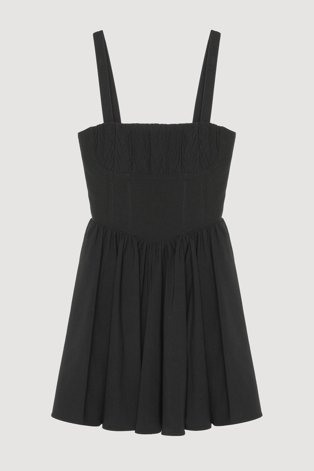 Kalın Askılı Pileli Mini Elbise Siyah