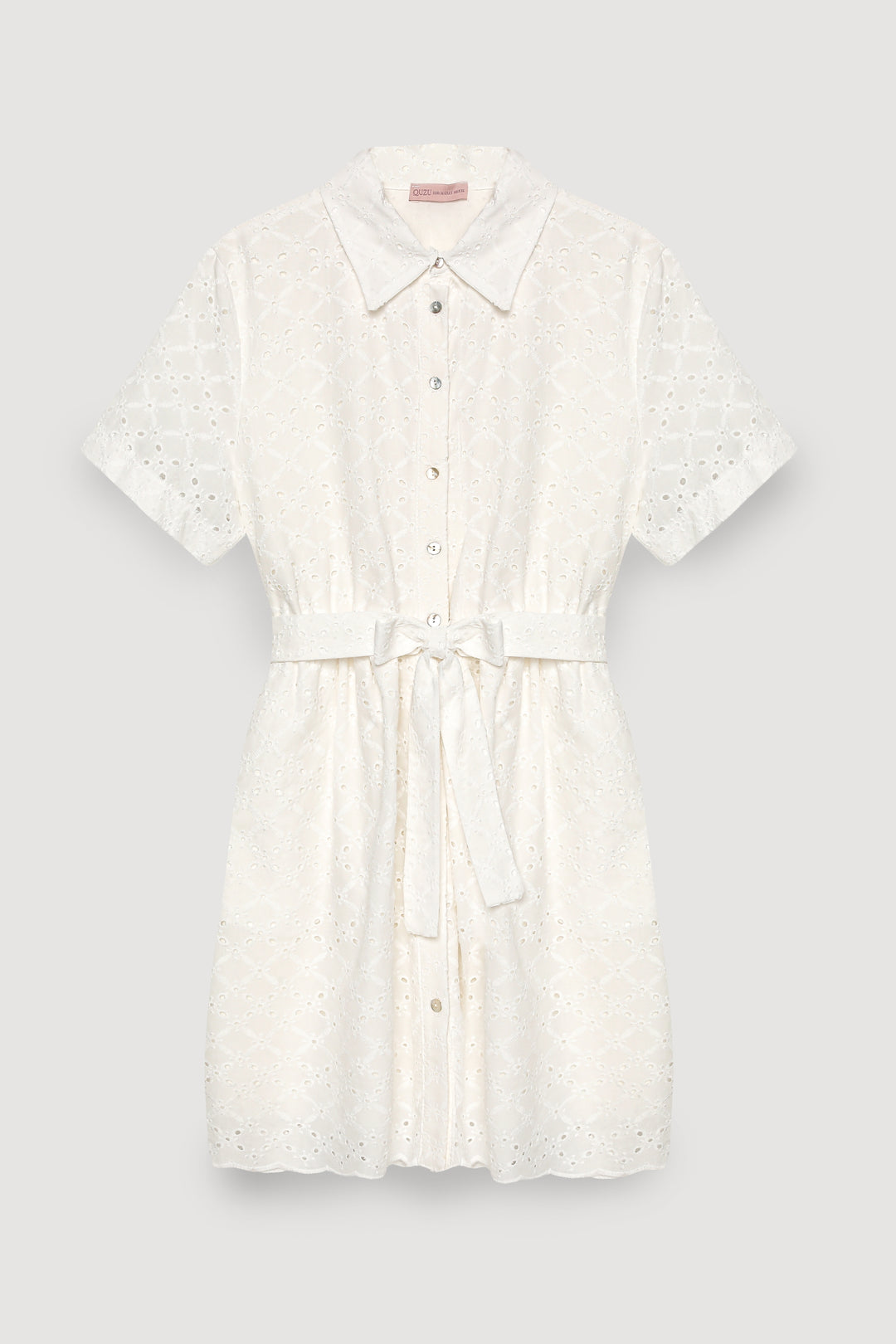 Fisto Detaylı Bağlamalı Mini Elbise Ekru