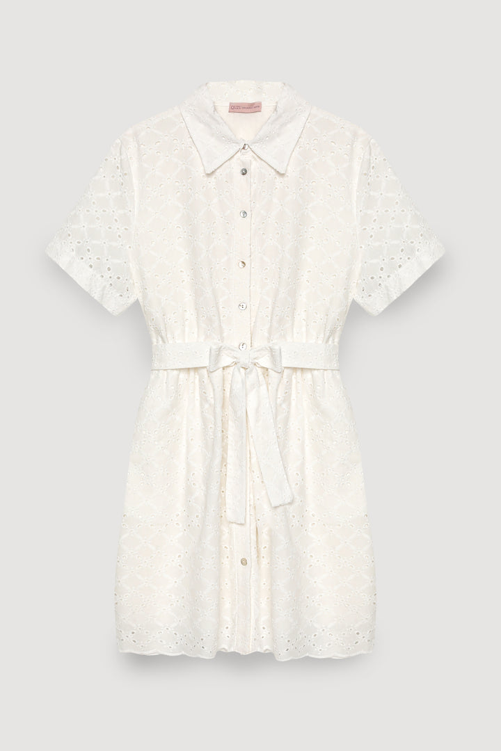 Fisto Detaylı Bağlamalı Mini Elbise Ekru