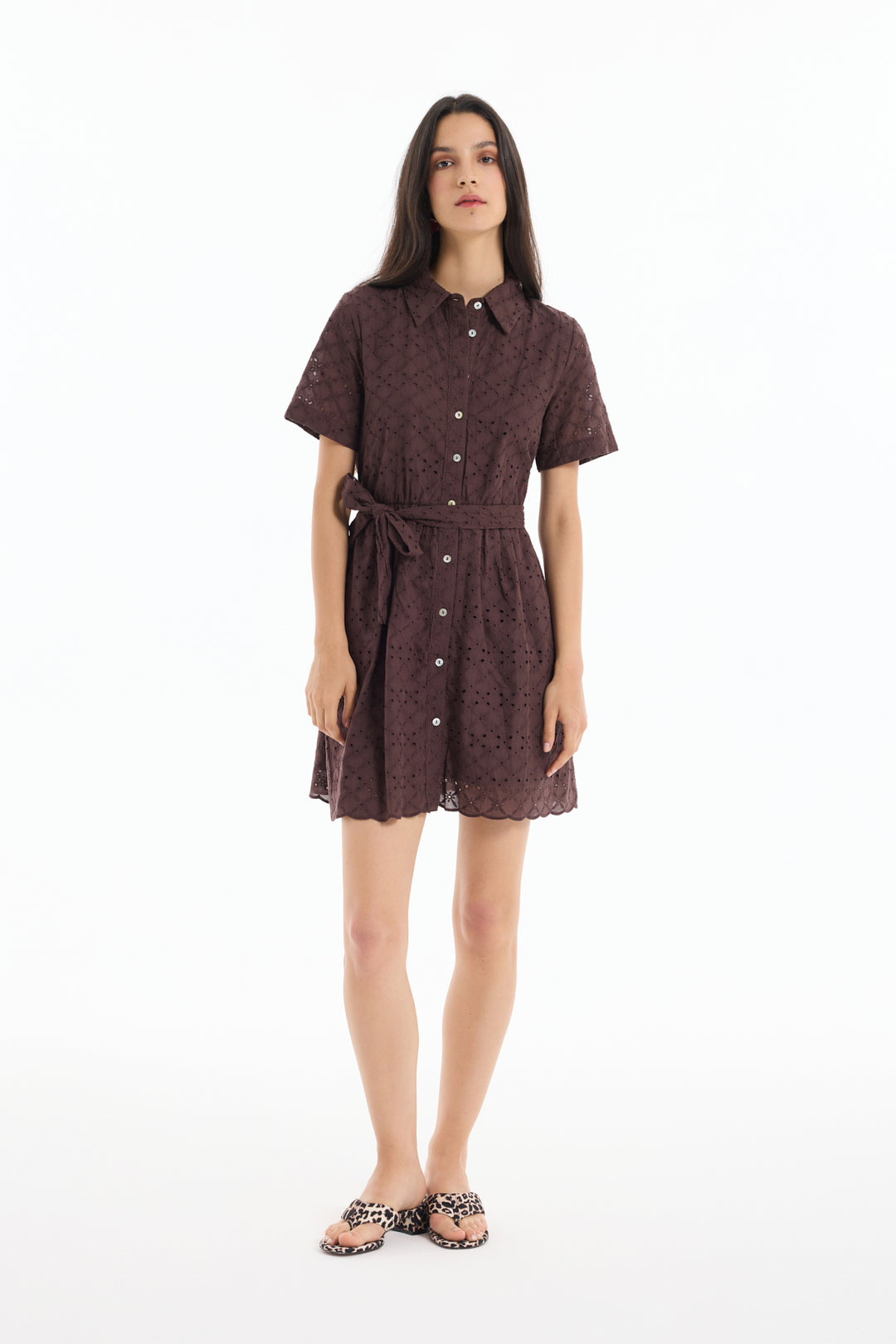 Fisto Detaylı Bağlamalı Mini Elbise Kahverengi