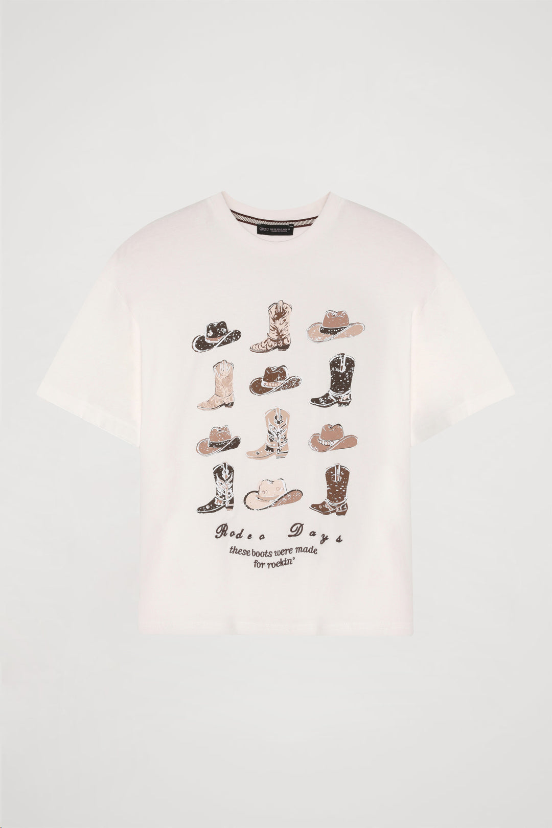 Kovboy Baskılı Tişört Ekru