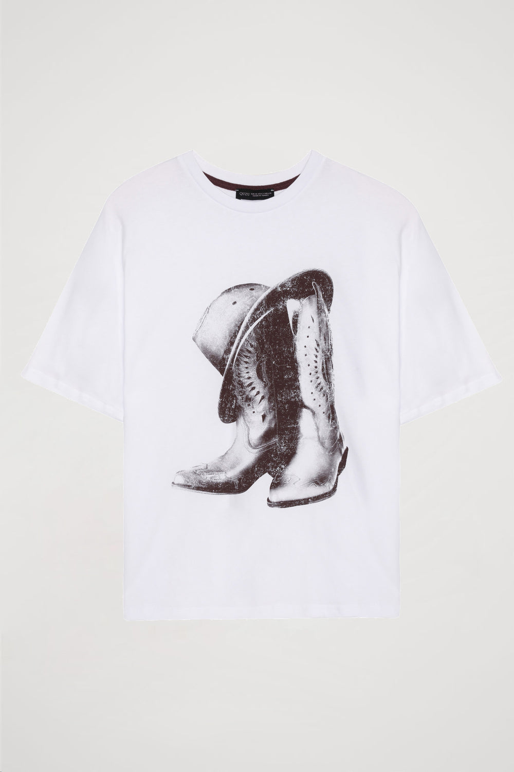 Retro Baskı Detaylı Kısa Kol Tişört Beyaz