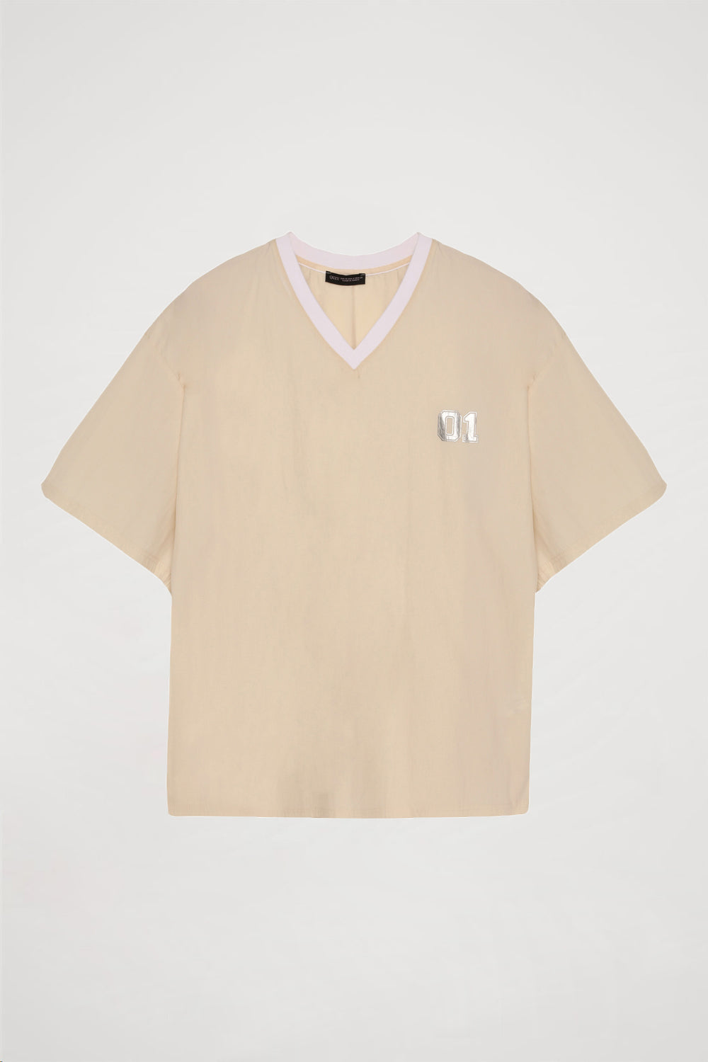 V Yakalı Kısa Kol Oversize Tişört Taş