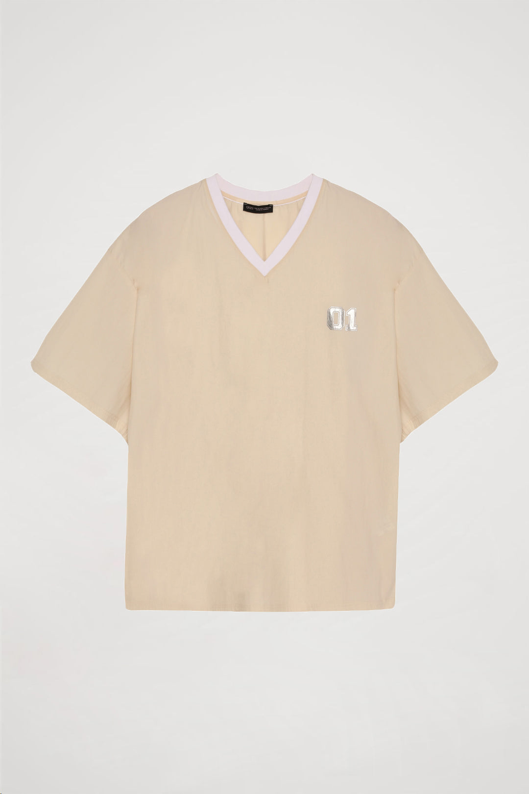 V Yakalı Kısa Kol Oversize Tişört Taş