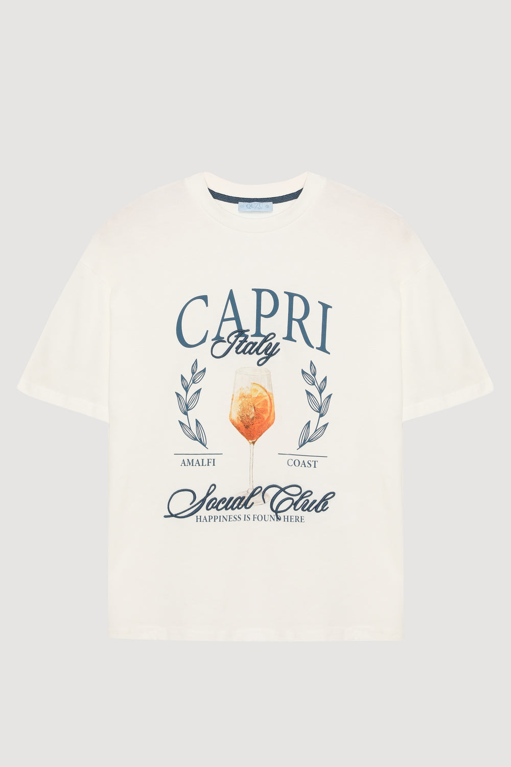 Yazı Baskılı Bardak Detaylı Tişört Ekru