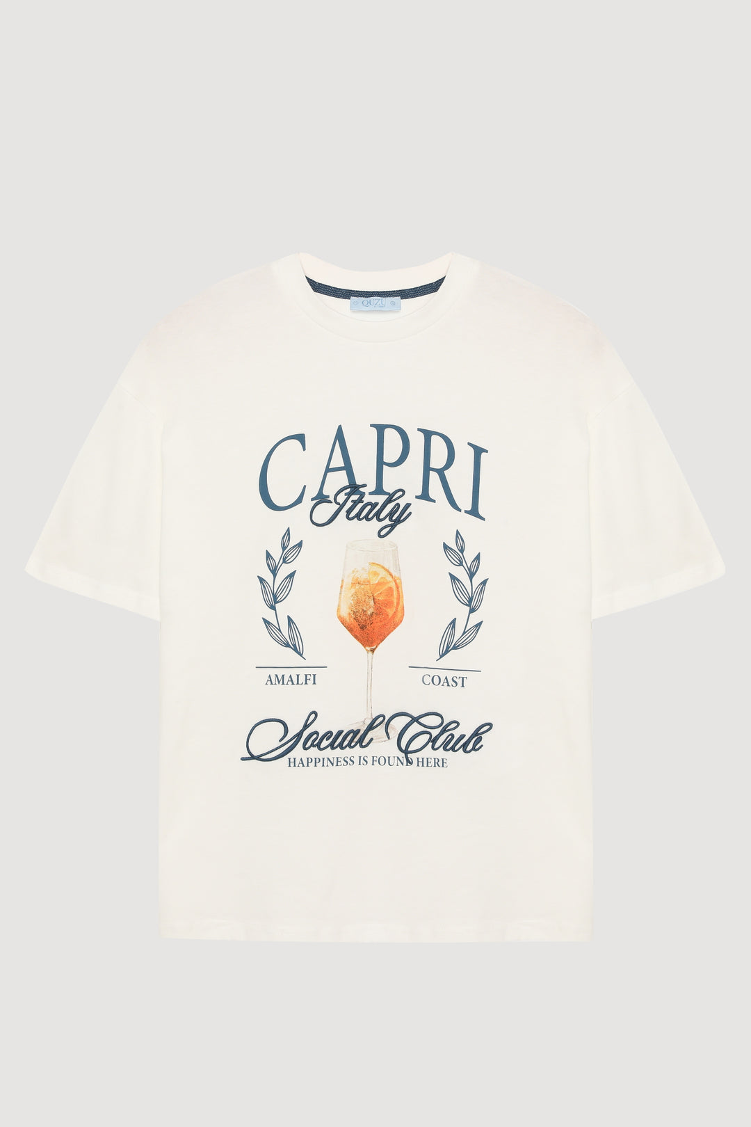 Yazı Baskılı Bardak Detaylı Tişört Ekru