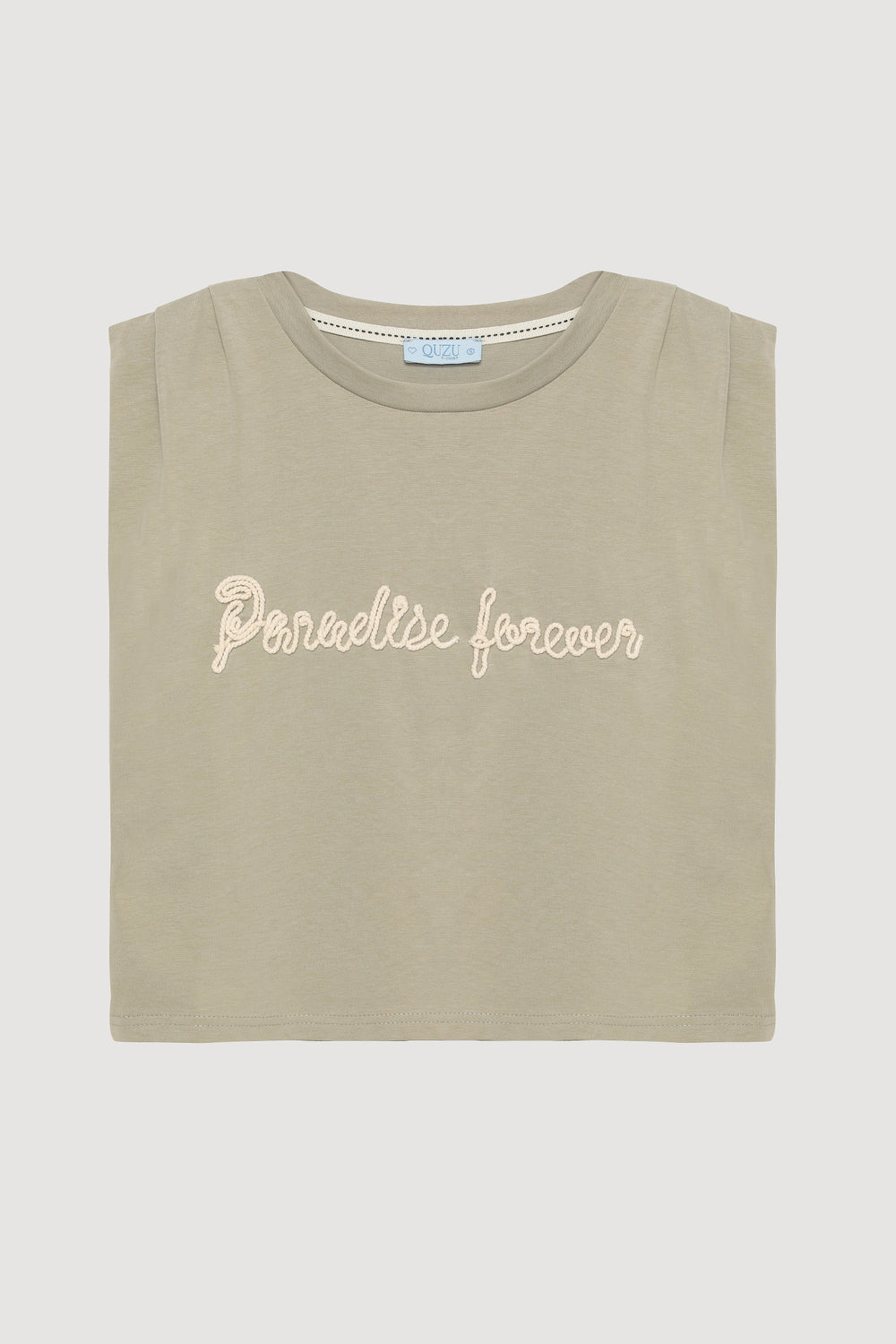 Yazı Nakışlı Kolsuz Crop Tişört Haki