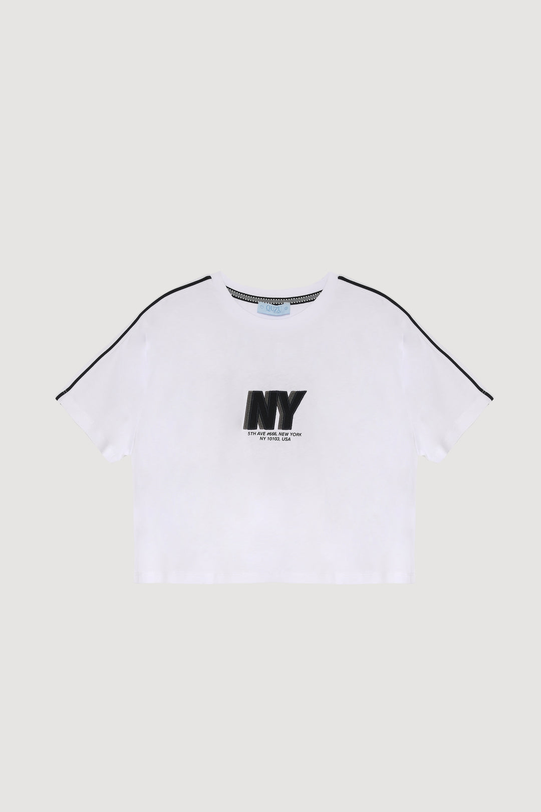 Yazı Baskılı Crop Kısa Kol Tişört Beyaz