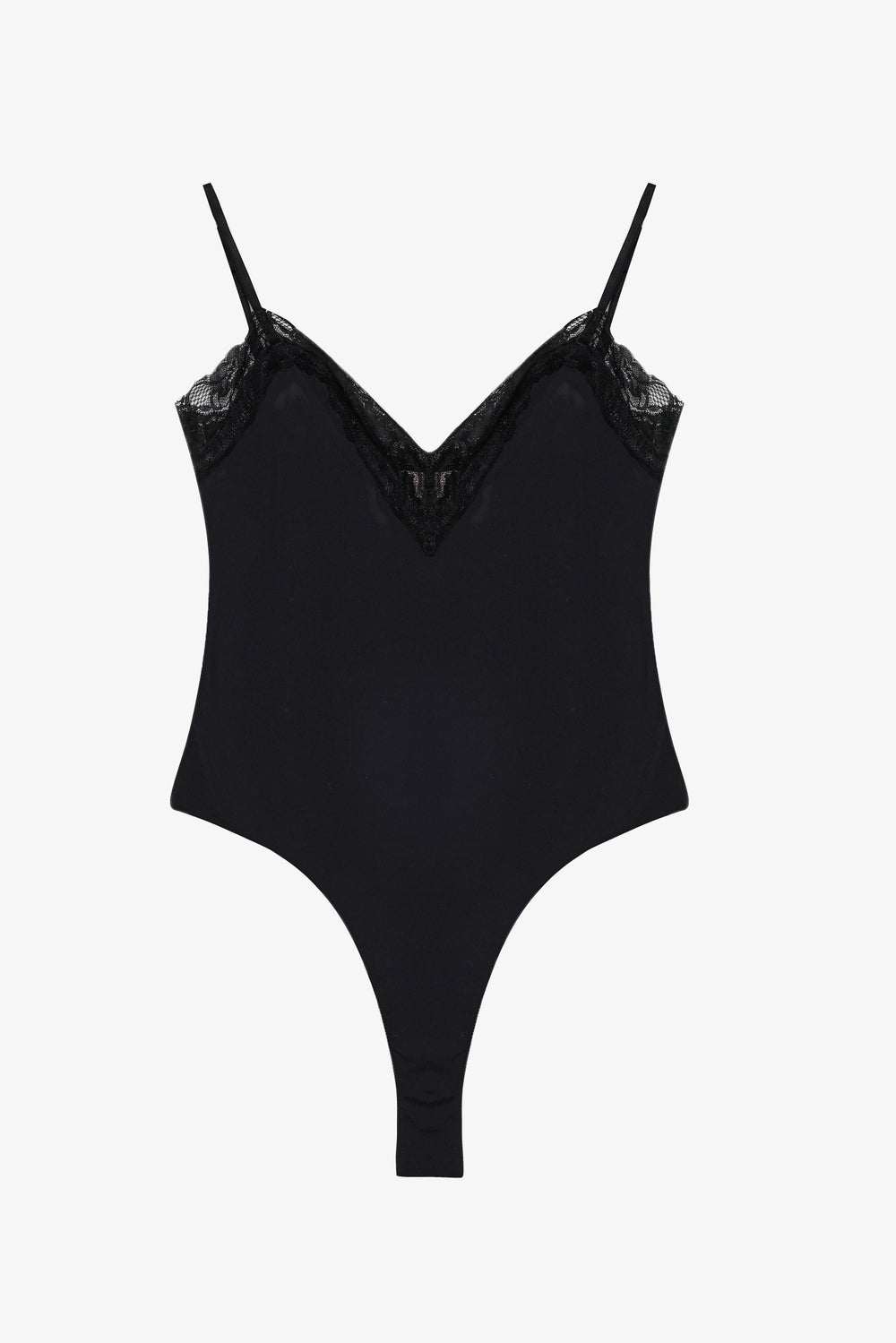 Dantel Yaka Askılı Bodysuit Siyah