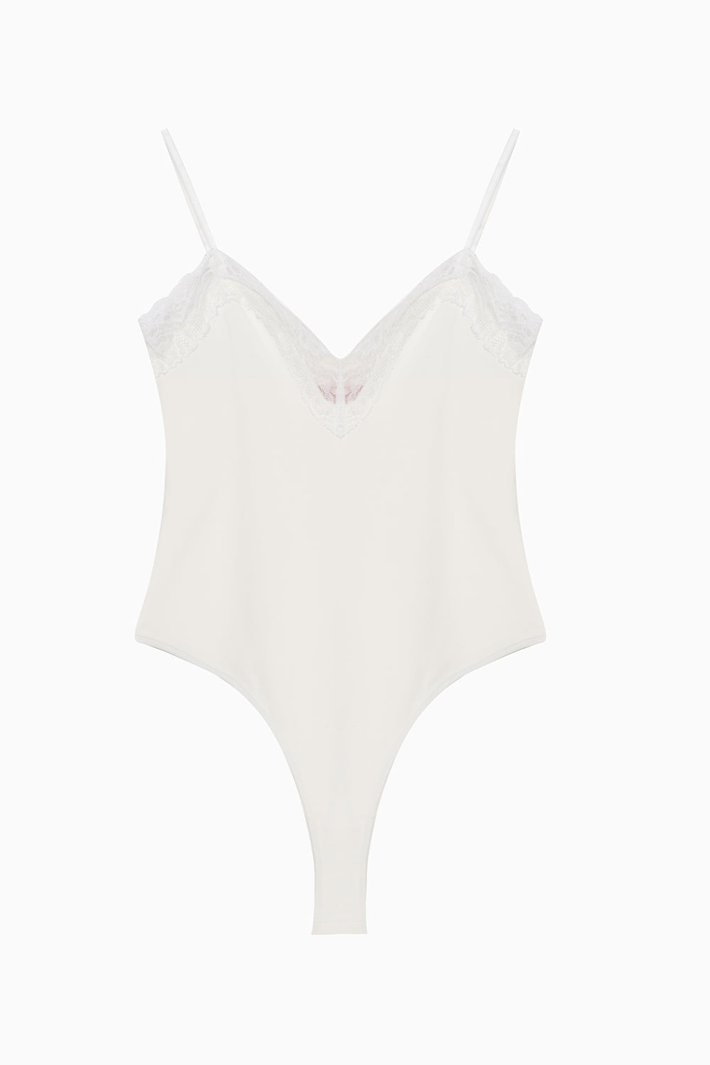 Dantel Yaka Askılı Bodysuit Ekru