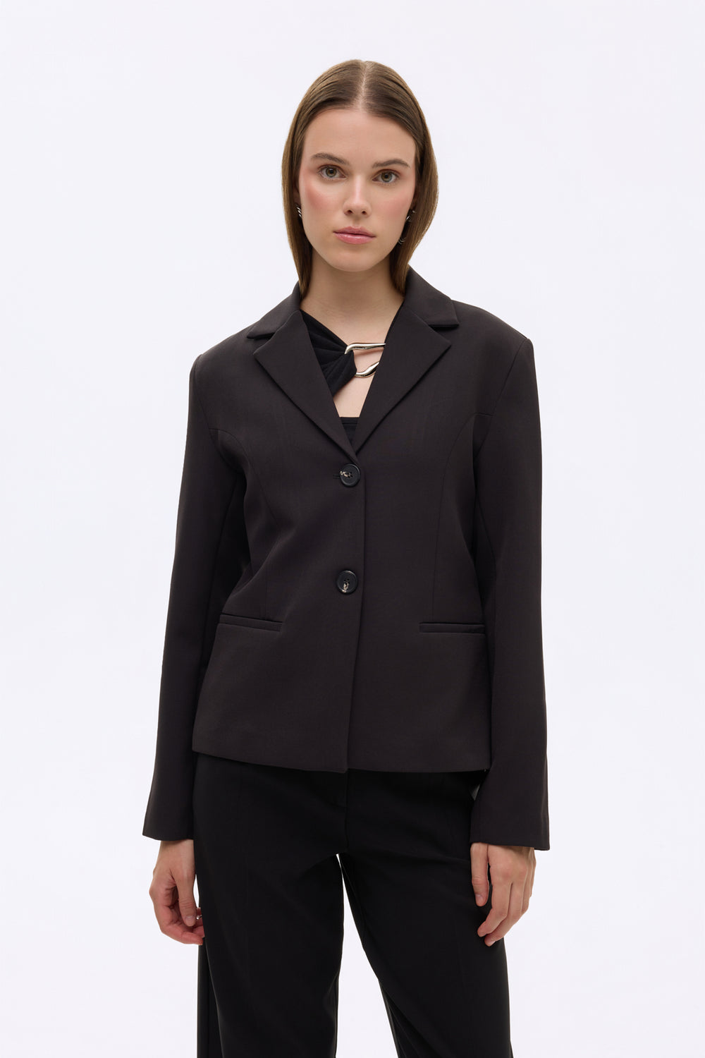Çift Düğmeli Dikiş Detaylı Blazer Ceket Siyah