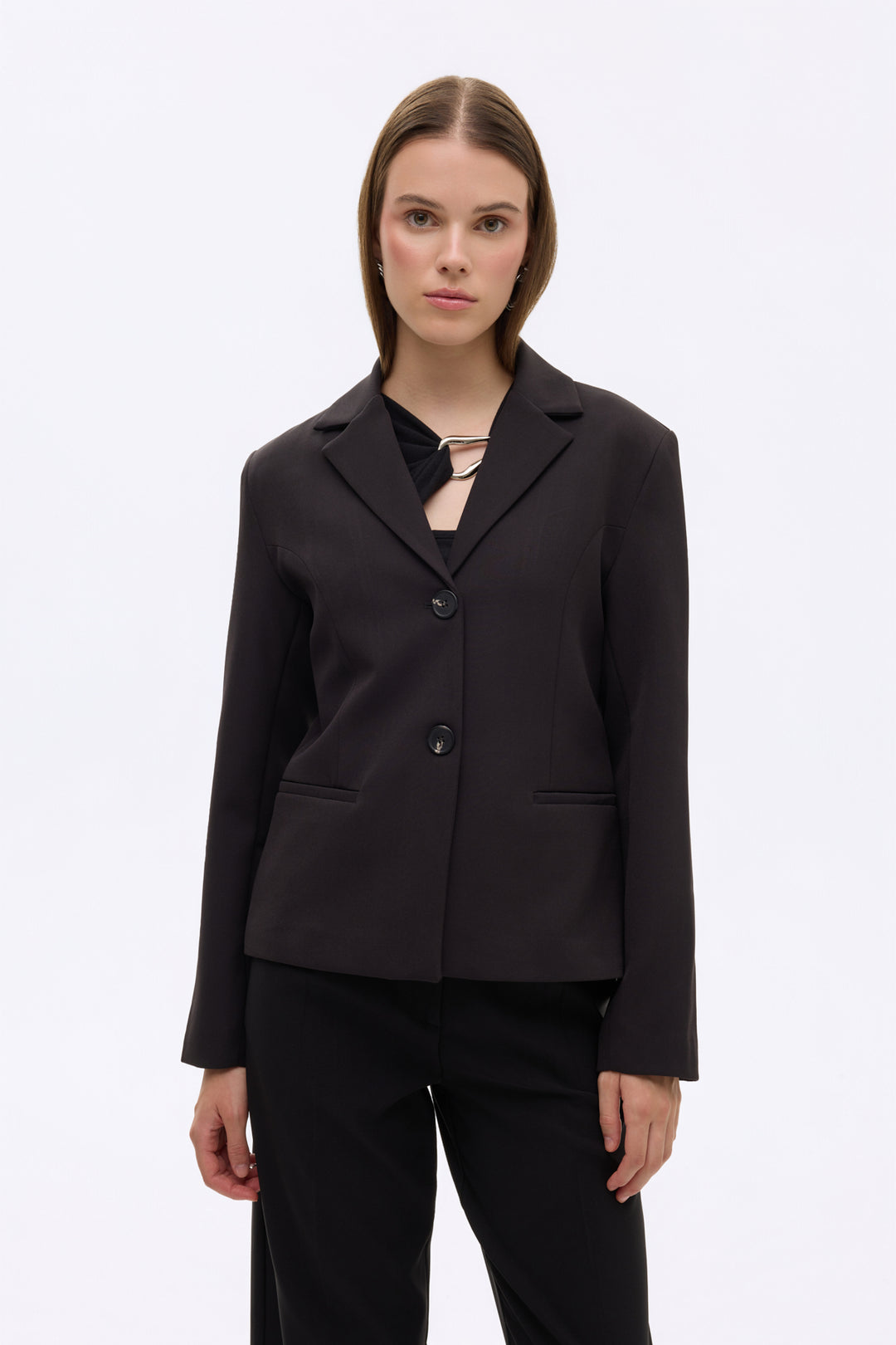 Çift Düğmeli Dikiş Detaylı Blazer Ceket Siyah