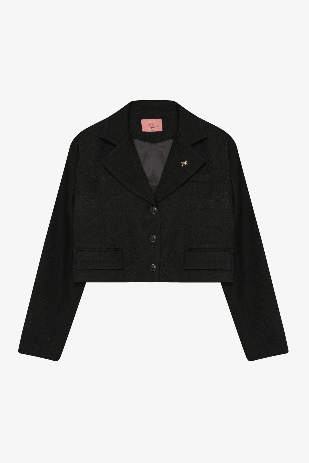 Broş Aksesuarlı Düğmeli Crop Blazer Ceket Siyah