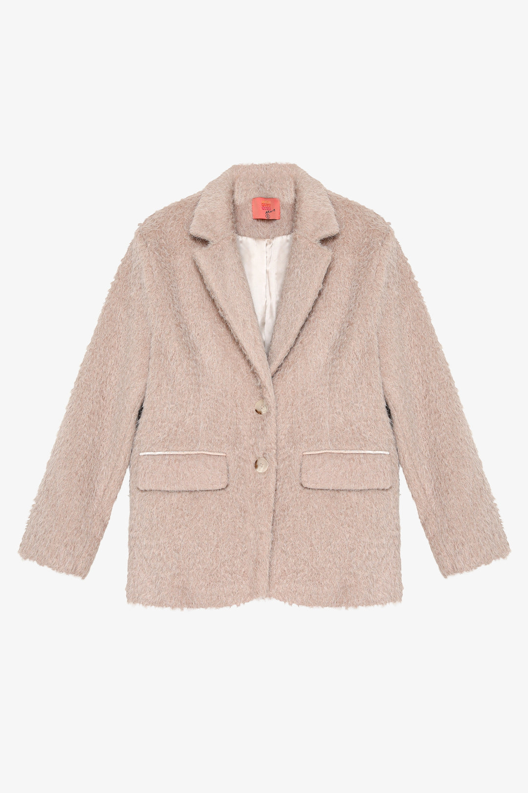 Tüylü Dokulu Oversize Blazer Ceket Bej