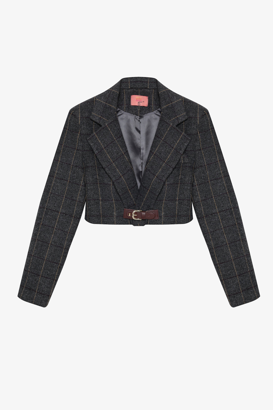 Balıksırtı Kemer Tokalı Crop Blazer Ceket Antrasit
