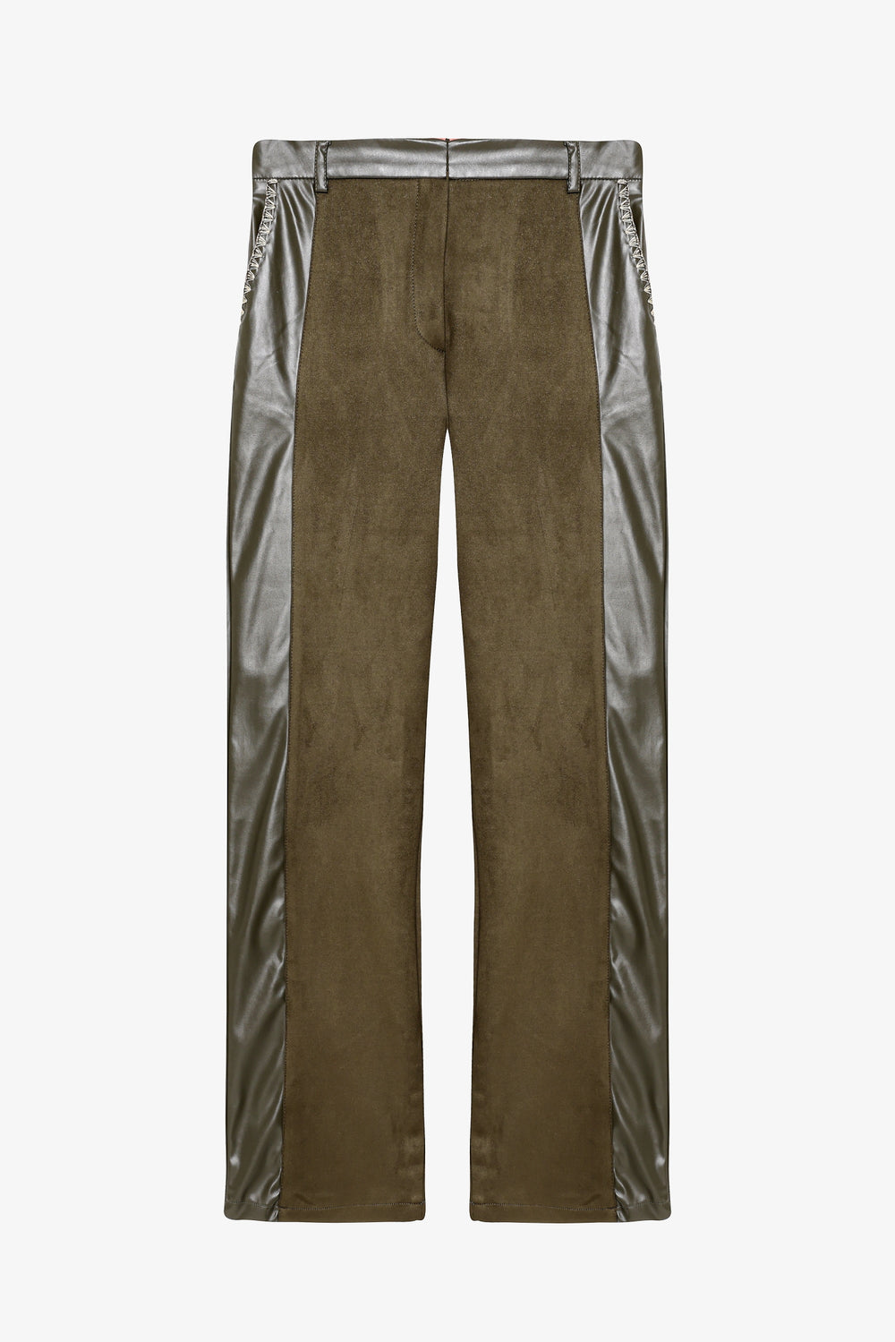 Deri Garnili Bol Paça Süet Pantolon Haki