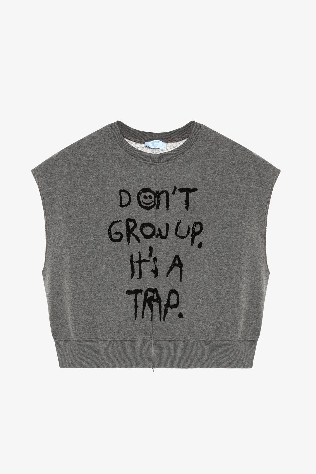 Yazı Baskılı Beli Ribanalı Kolsuz Sweatshirt Antrasit