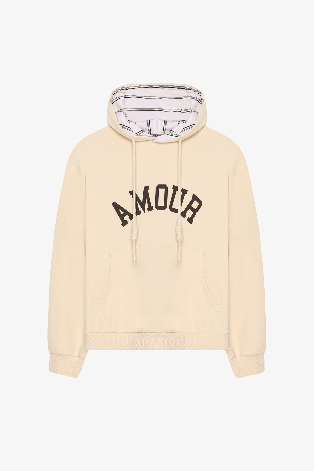 Amour Baskılı Kapüşonlu Oversize Sweatshirt Bej
