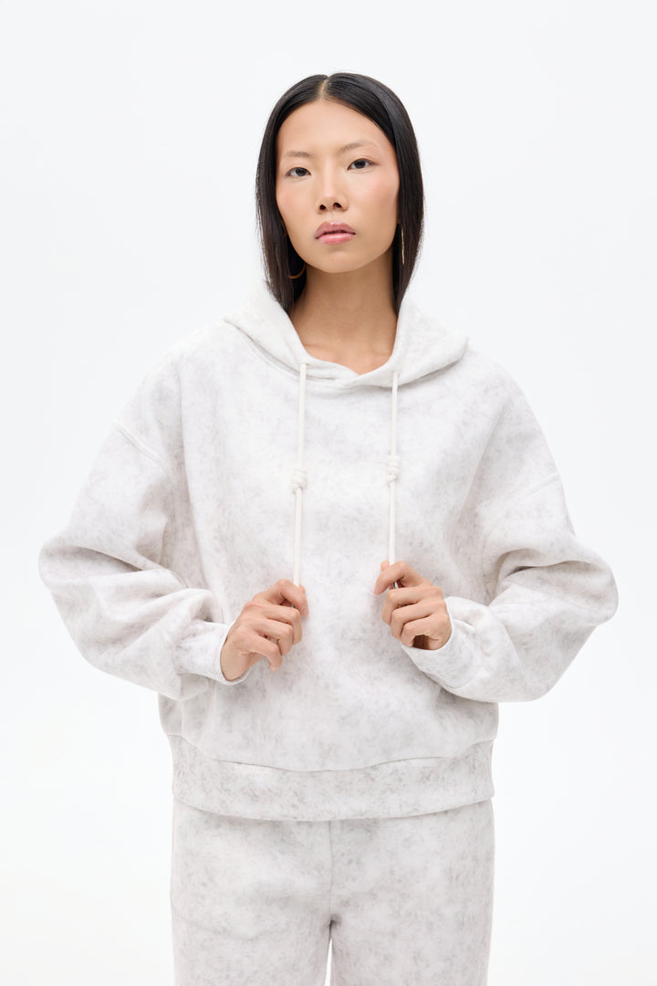 Kapüşonlu Yıkama Efektli Oversize Sweatshirt Ekru