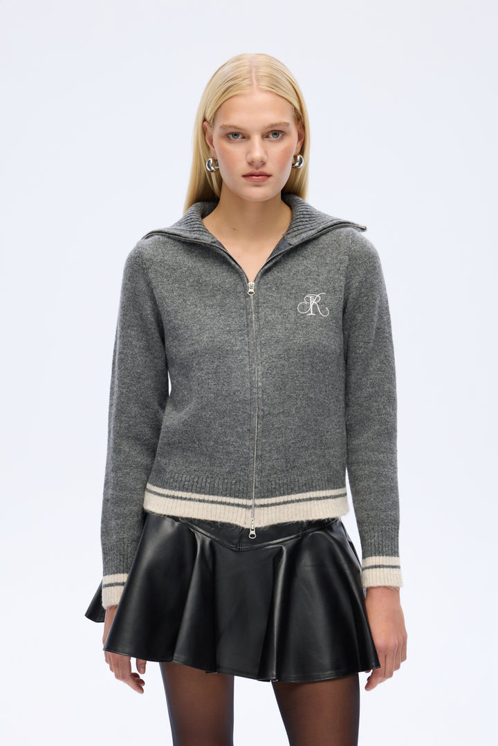 Fermuarlı Dik Yaka Triko Hırka Antrasit