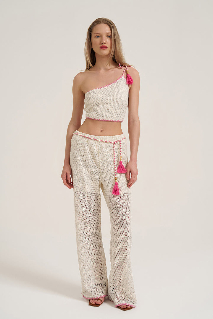 Fisto Detaylı Tek Omuz Crop Bluz Naturel